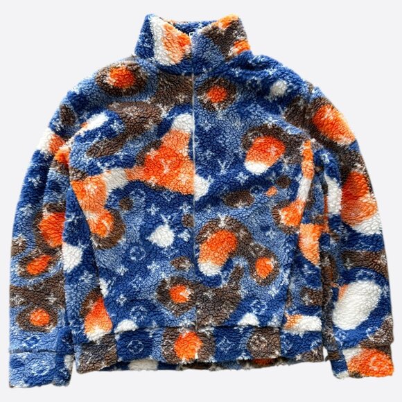 Louis Vuitton Blue & Orange Camo Monogram Fleece Zip Up Jacket - Picture 1 of 8